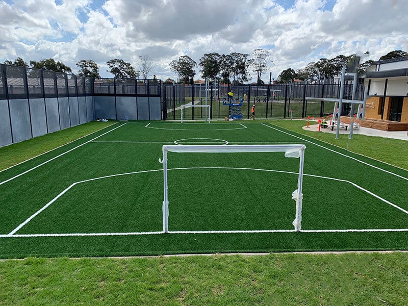 soccer field with turf synthetic grass